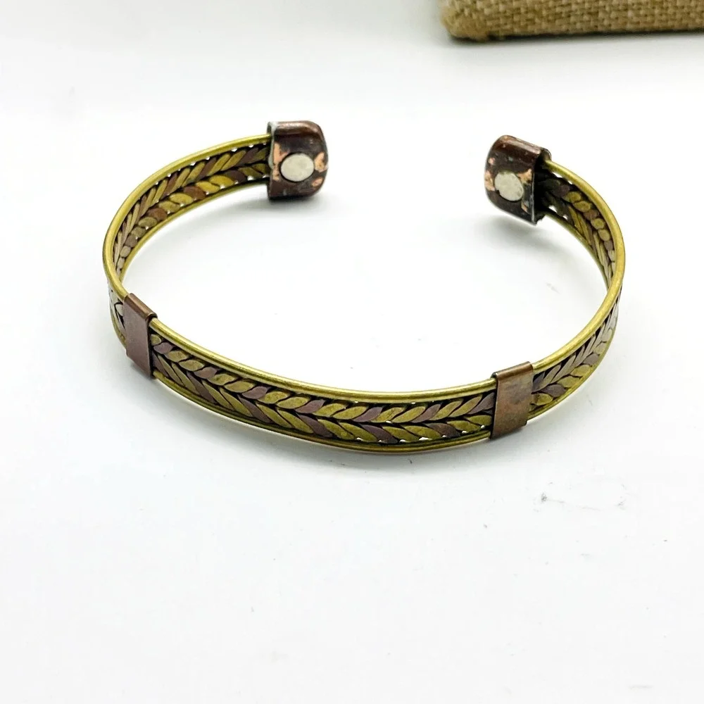 Vintage Gold Tone Cuff Bracelet Lot of 2 Etched Open Bangle Boho Statement